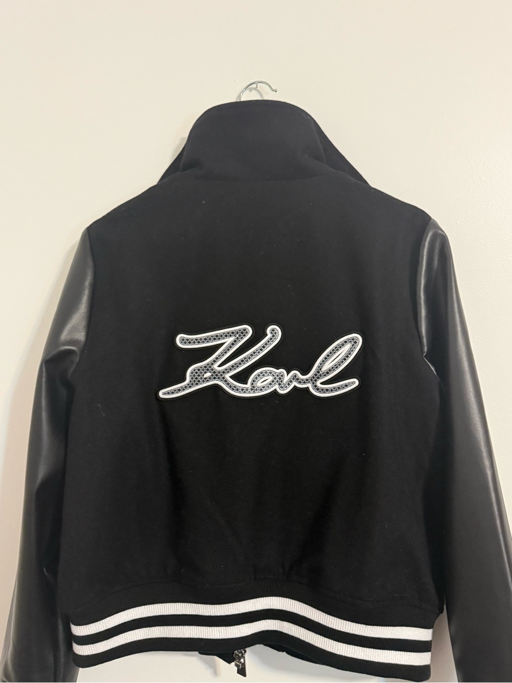 Karl Lagerfeld Black Varsity Jacket with White Trim